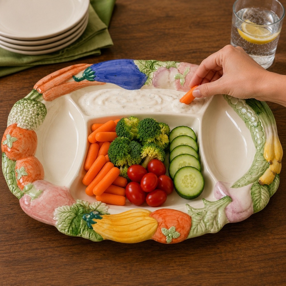 Fitz and Floyd Vintage 1986‎ Vegetable Divided Serving Platter Oval Ceramic Tray